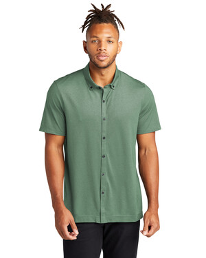Stretch Pique Full-Button Polo Shirt