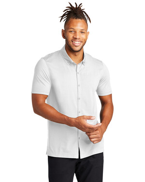 Stretch Pique Full-Button Polo Shirt