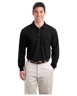 Long Sleeve Silk Touch Polo with Pocket.