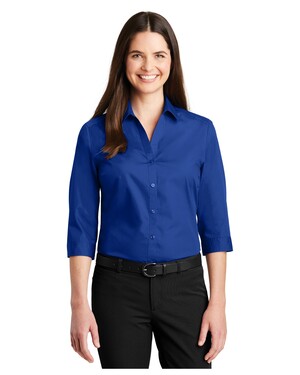 Port Authority LW100 Womens True Royal Blue Carefree Stain Resistant Long  Sleeve Button Down Shirt —