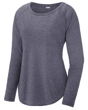 Ladies PosiCharge Long Sleeve Tri-Blend Wicking Scoop Neck Raglan Tee