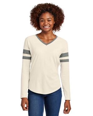 Ladies Halftime Stripe Long Sleeve V-Neck T-Shirt