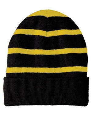Striped Beanie with Solid Band