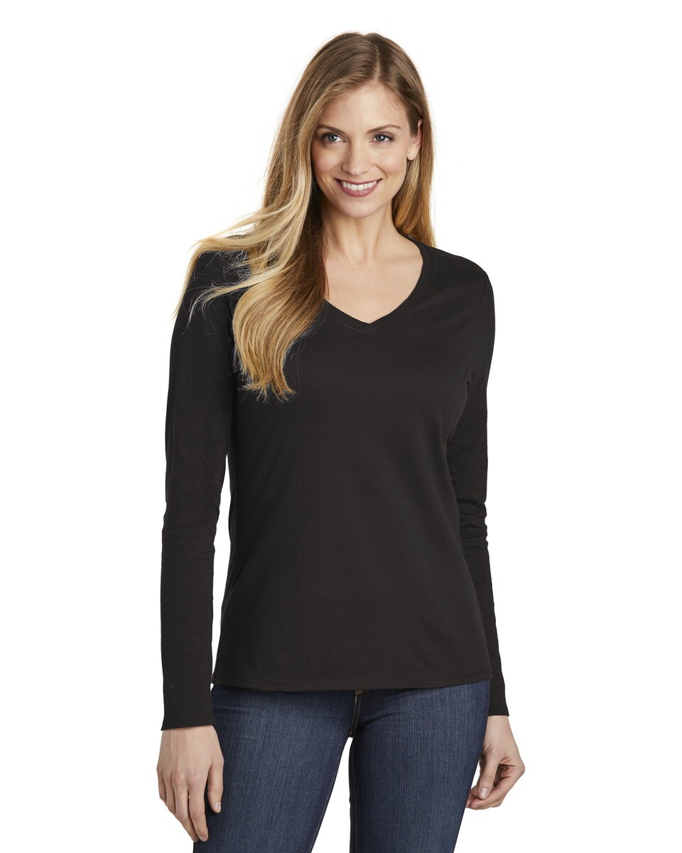 District DT6201 Women's Very Important Tee Long Sleeve V-Neck - Apparel.com