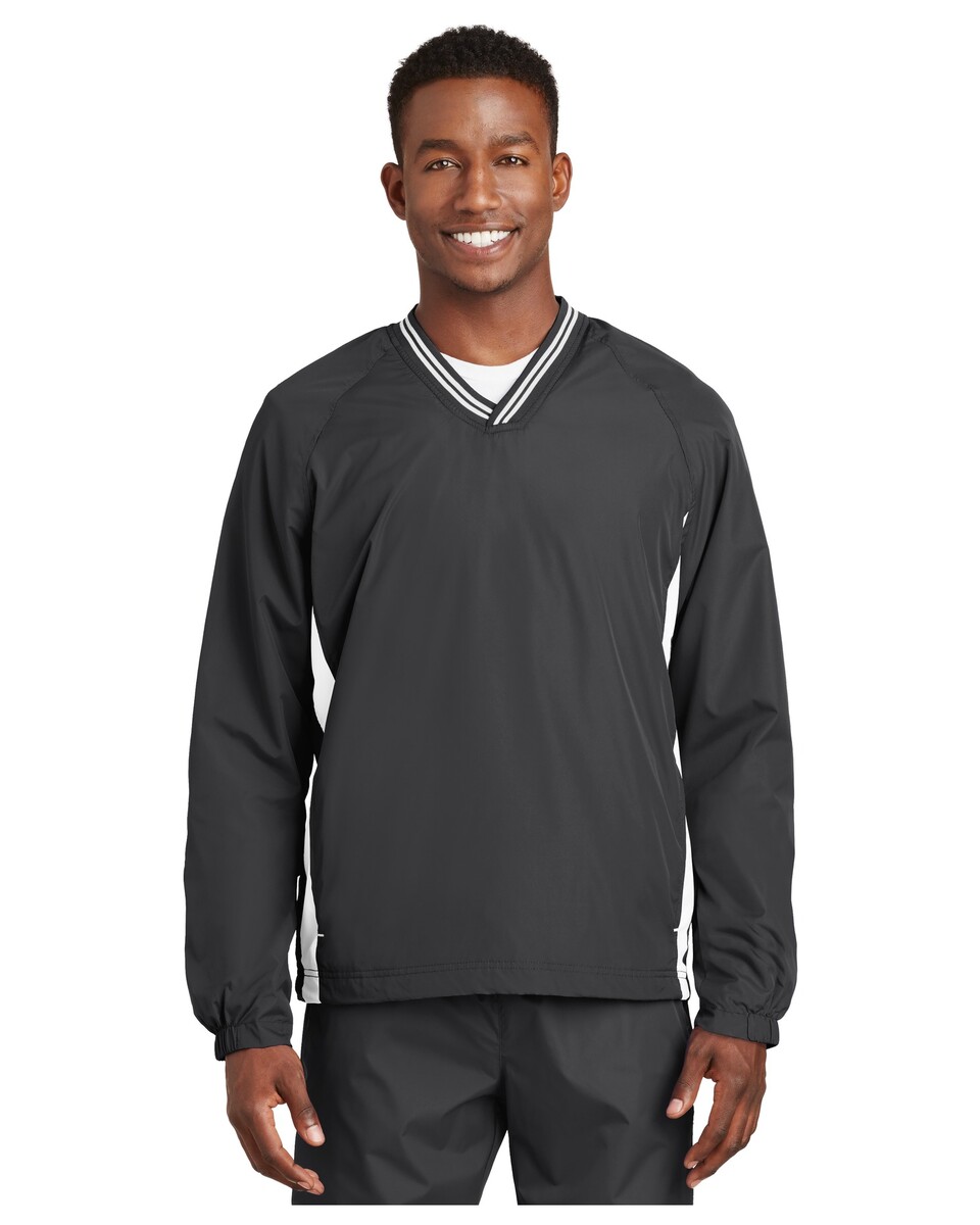 Sport-Tek Tipped V-Neck Raglan Wind Shirt – Lightweight Jacket With Mesh Inserts - View #2