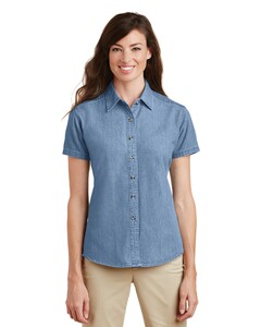 Port &amp; Co LSP11 L-Women&#x27;s Short Sleeve Value Denim Shirt L