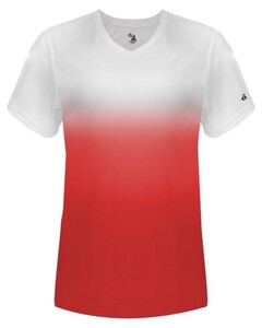 Badger 420700 Red-Ombre Women's V-Neck Tee Red