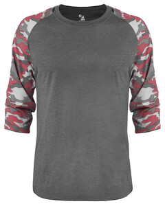 Badger 497100 Gray-Vintage Camo Tri-Blend Baseball Tee Gray