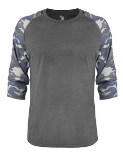 Badger 497100 Gray-Vintage Camo Tri-Blend Baseball Tee Gray