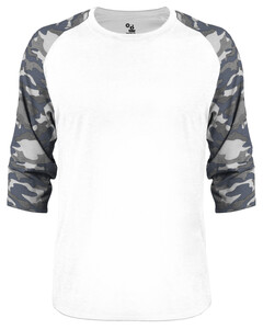 Badger 497100 White-Vintage Camo Tri-Blend Baseball Tee White