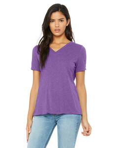 Women's Relaxed Tri-Blend Short-Sleeve V-Neck T-Shirt Purple Bella + Canvas 6415 Purple