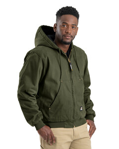Men's Highland Washed Cotton Duck Hooded Jacket Green Berne HJ375 Green