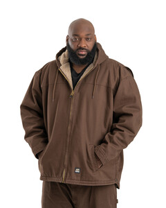 Men's Heartland Washed Duck Hooded Work Coat Brown Berne HJ626 Brown