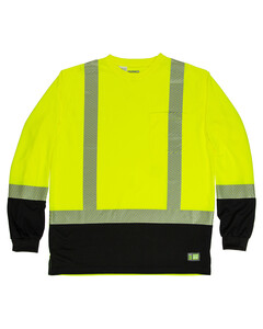Men's Hi-Vis Class 3 Color Blocked Long-Sleeve T-Shirt Yellow Berne HVK018 Yellow