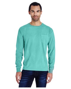Unisex 5.5 oz., 100% Ringspun Cotton Garment-Dyed Long-Sleeve T-Shirt with Pocket Green Comfortwash By Hanes GDH250 Green
