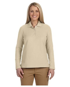 Women's Pima Pique Long-Sleeve Polo Shirt Natural Devon & Jones D110W Natural