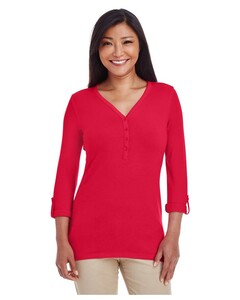 Women's Perfect Fit Y-Placket Convertible Sleeve Knit Top Red Devon & Jones DP186W Red