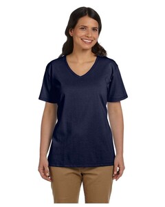 Women's 5.2 oz. ComfortSoft V-Neck Cotton T-Shirt Navy Hanes 5780 Navy