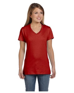 Women's 4.5 oz., 100% Ringspun Cotton nano-T V-Neck T-Shirt Red Hanes S04V Red