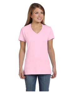 Women's 4.5 oz., 100% Ringspun Cotton nano-T V-Neck T-Shirt Pink Hanes S04V Pink