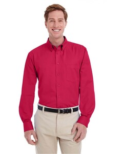 Men's Foundation 100% Cotton Long-Sleeve Twill Shirt with Teflon Red Harriton M581 Red