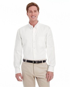 Men's Foundation 100% Cotton Long-Sleeve Twill Shirt with Teflon White Harriton M581 White