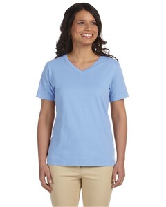 Women's Combed Ringspun Classic Fit V-Neck T-Shirt Blue L.A.T. Apparel 3587 Blue