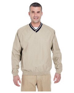 Adult Long-Sleeve Microfiber Crossover V-Neck Windshirt Brown UltraClub 8926 Brown