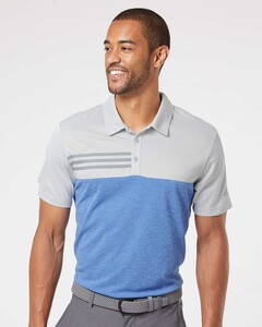 Adidas A508 Gray-Heathered Colorblocked 3-Stripes Polo Shirt Gray