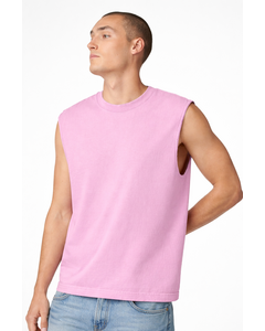 American Apparel 207GD Pink-Unisex Heavyweight Cotton Garment-Dyed Mid-Length Muscle Tee Pink