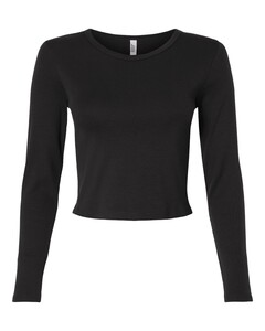 American Apparel BR2107 Black-Women's Baby Rib Long Sleeve Cropped Tee Black