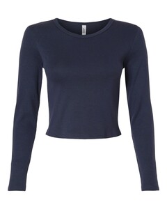 American Apparel BR2107 Navy-Women's Baby Rib Long Sleeve Cropped Tee Navy