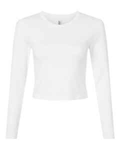 American Apparel BR2107 White-Women's Baby Rib Long Sleeve Cropped Tee White
