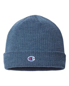 Ribbed Knit Cuffed Beanie Blue Champion CS4003 Blue