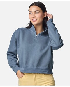 Comfort Colors 1580L Blue-Women's Garment-Dyed Mid-Length Quarter-Zip Sweatshirt Blue