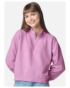 Comfort Colors 1580L Pink-Women's Garment-Dyed Mid-Length Quarter-Zip Sweatshirt Pink