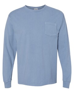 Garment Dyed Long Sleeve T-Shirt With a Pocket Blue-Green Comfortwash By Hanes GDH250 Blue-Green