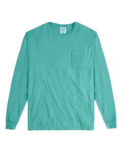 Comfortwash By Hanes GDH250 Blue-Green-Garment Dyed Long Sleeve T-Shirt With a Pocket Blue-Green