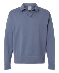 Garment-Dyed Polo Collar Sweatshirt Blue-Green Comfortwash By Hanes GDH490 Blue-Green