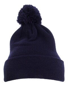 FlexFit 1501P Navy-Pom-Pom Cuffed Knit Beanie Navy