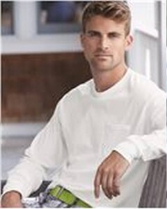 Long Sleeve T-Shirt with a Pocket Blue Hanes 5596 Blue