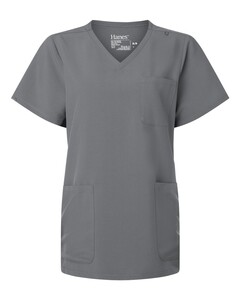 Hanes HSB002 Gray-Women's V-Neck 3 Pocket Scrub Top Gray