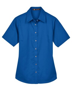Women's Easy Blend™ Short Sleeve Twill Dress Shirt with Stain-Release Blue Harriton M500SW Blue