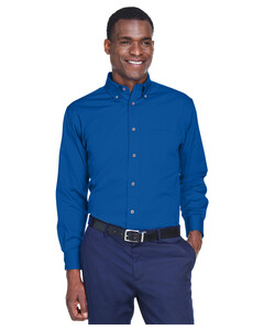 Men's Tall Easy Blend™ Long Sleeve Twill Dress Shirt Blue Harriton M500T Blue
