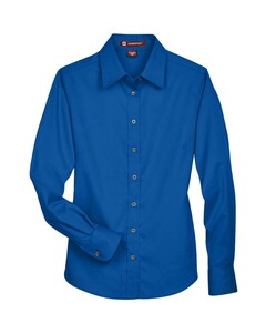 Women's Easy Blend™ Long Sleeve Twill Dress Shirt with Stain-Release Blue Harriton M500W Blue