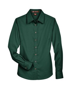 Harriton M500W Green-Women's Easy Blend™ Long Sleeve Twill Dress Shirt with Stain-Release Green