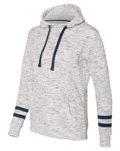 J. America 8674 White-Women's Melange Fleece Striped Sleeve Hoodie White