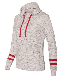 J. America 8674 White-Women's Melange Fleece Striped Sleeve Hoodie White