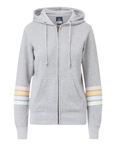 MV Sport W22732 Gray-Women's Striped Sleeves Full-Zip Hoodie Gray