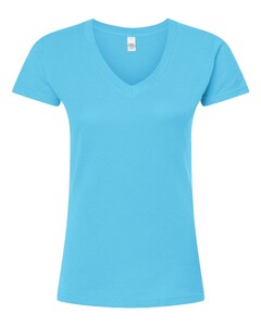 Tultex 214 Blue-Green-Women&#x27;s Slim Fit Fine Jersey V-Neck T-Shirt Blue-Green